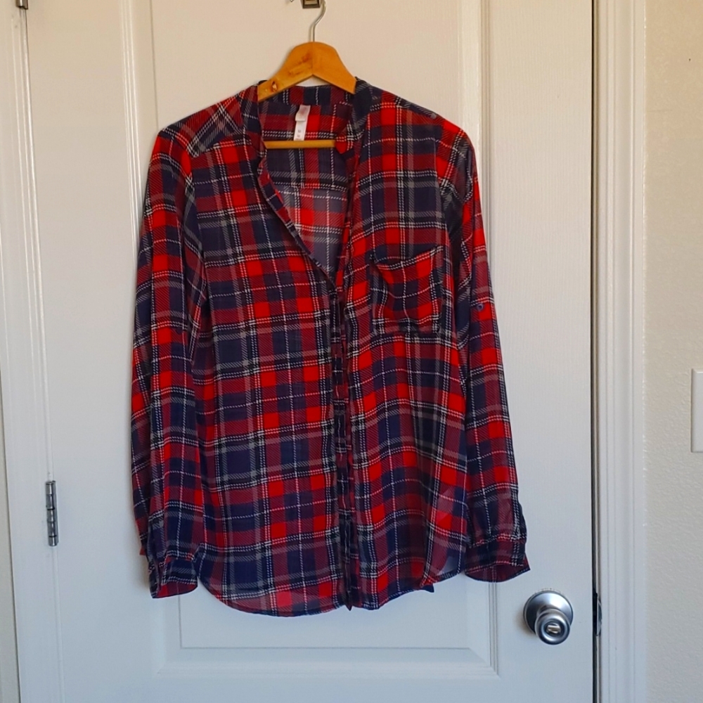 Sheer plaid blouse